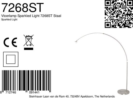 Lampes au sol Lampe à arc en acier Sparkled Light 7268ST hauteur extensible et inclinable Steinhauer