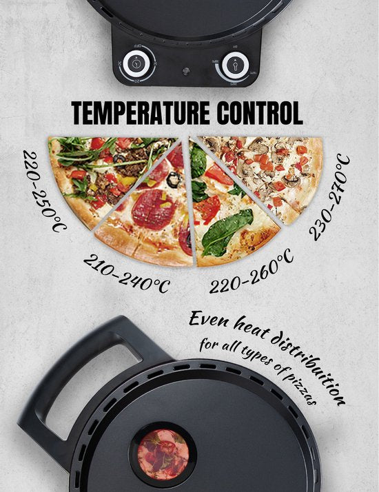 Bestron Turbo Pizza oven pour une pizza en 5-10 minutes, four à pizza électrique avec une température maximale réelle de 320°C, comprend une pierre à pizza et 2 grandes spatules en bois, Black Label, couleur : Noir mat