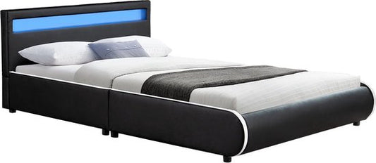 Lit capitonné Seville - 140 x 200 cm - Noir - Eclairage LED