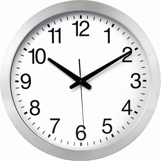 Perel Horloge murale, ronde, analogique, 40 cm, affichage de l'heure radiocommandé (DCF), aluminium, argent