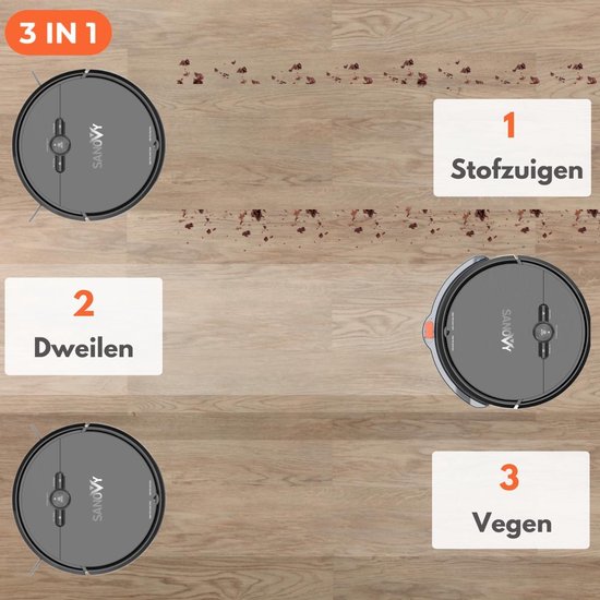 Robot aspirateur 3 en 1 - Sanovy - 1800 PA - Station de charge automatique - Robot balayeur - Contrôle via application ou télécommande