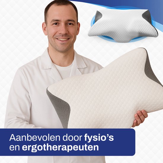 Oreiller Butterfly Sleeptight - Oreiller orthopédique contre les douleurs cervicales - Oreiller ergonomique anti-ronflement - Oreiller d'apnée en mousse à mémoire de forme - 65x35x13cm