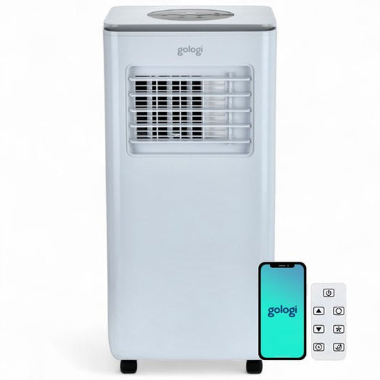 Gologi 3-in-1 Mobile Air Conditioner - Rafraîchisseur d'air avec Wifi et App - 9,000 BTU/h - Avec kit d'étanchéité pour fenêtre - Télécommande incluse - Convient pour la chambre à coucher - Blanc