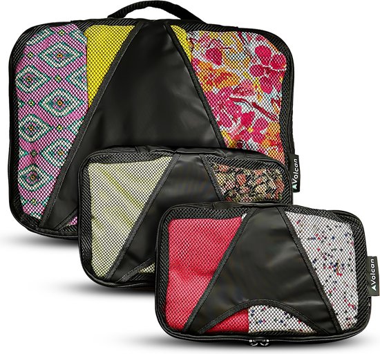 Volcan Packing Cubes - Kit d'organisation pour valise - 3 pièces - Pour sac à dos et valise - Noir