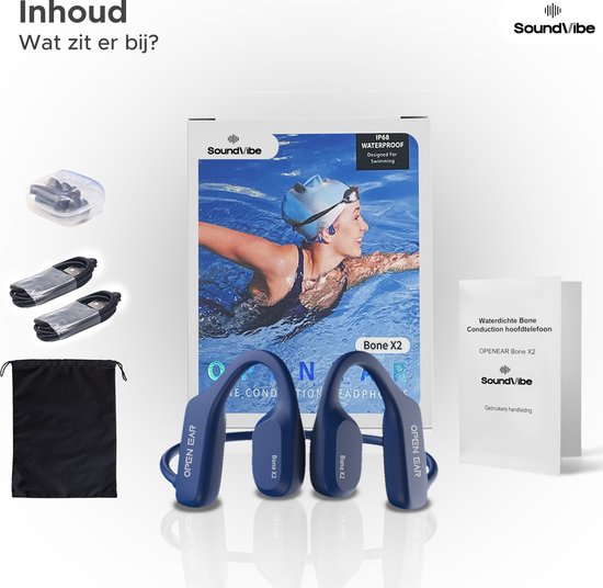 Soundvibe® Bone Conduction Headphones Blue - Casque de sport - Ecouteurs de sport - Ecouteurs sans fil - Résistant à l'eau - Carte mémoire interne de 8 Go - Casque de sport - Pour tous les téléphones et ordinateurs portables - Ecouteurs de course - Ecoute