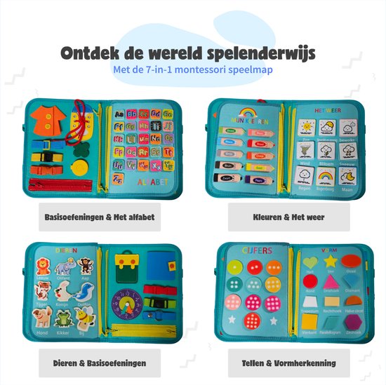 MontiPlay® Montessori Toys - Jouets sensoriels - Activity Board - Busy Board - Montessori for home - Educational - Sensomotor Toys - Green