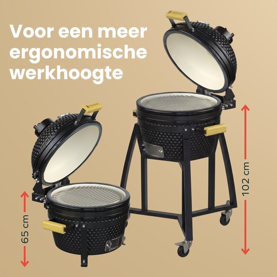 KitchenBrothers Kamado BBQ Base - Pour 41⌀ cm - Convient pour KitchenBrothers Kamado de 16 pouces - 102 cm de hauteur - Avec roues et frein - Noir