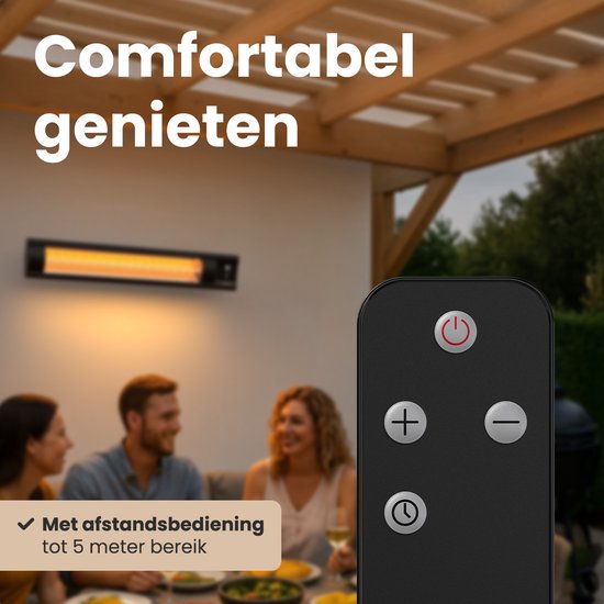 Auronic Chauffage de terrasse - XL - Chauffage infrarouge - Électrique - 25m2 - 3000W - Télécommande - 9 niveaux - Noir