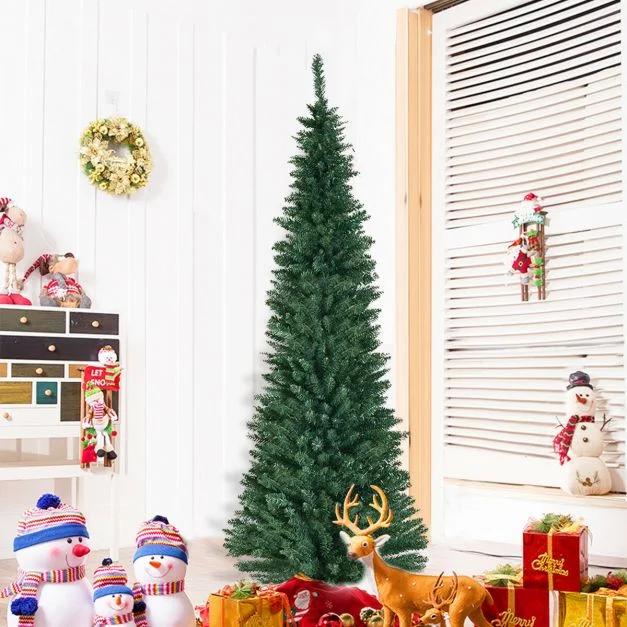 Coast - Sapin de Noël en forme de crayon - 210 cm et 700 pointes - avec support en métal et branches réalistes - pour l'intérieur et l'extérieur - PVC vert et métal