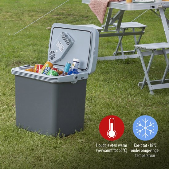 Tristar Coolbox KB-7424 - Glacière 22 litres - Légère avec poignée - Système de refroidissement thermoélectrique - Avec prise 12V pour le voyage et la voiture - Transformable en prise 230V - Gris
