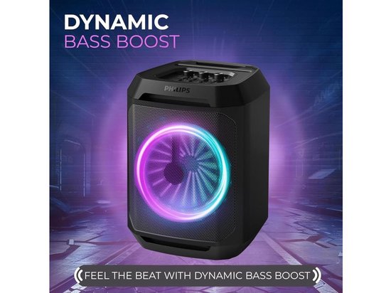 Philips Bluetooth Party Speaker TAX2208 - Karaoké - Lumières de fête - DBB Bass Boost - Jusqu'à 7 heures d'autonomie - Noir