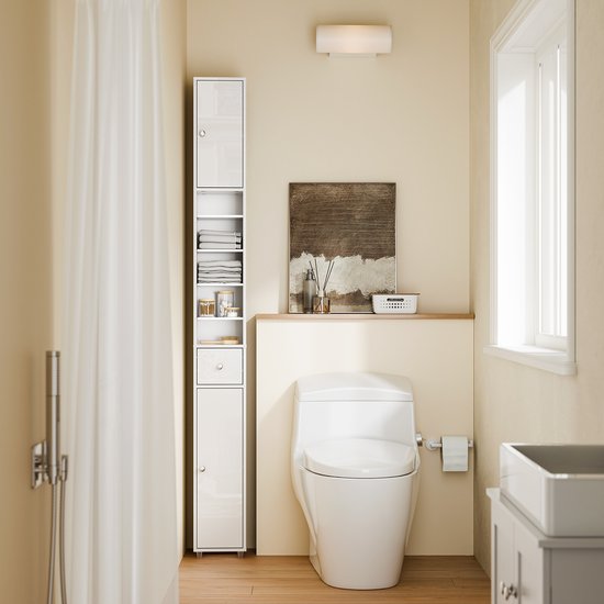SoBuy BZR167-GW Meuble de salle de bain haut - Blanc perle Bois composite avec tiroir