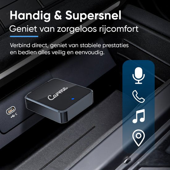 CarMe Mini 2-in-1 CarPlay Dongle V2 - Wireless CarPlay & Android Auto - USB-A & USB-C - Android Auto Dongle - Noir