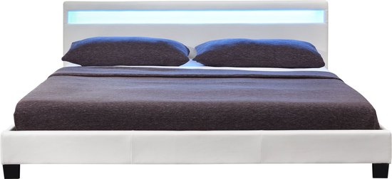 Lit capitonné Paris - 140 x 200 cm - Blanc - Eclairage LED