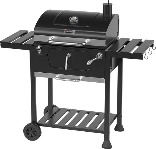 Barbecue charbon - KitchenBrothers - Gril et fumoir 2-en-1 - Surface de cuisson 42x57cm