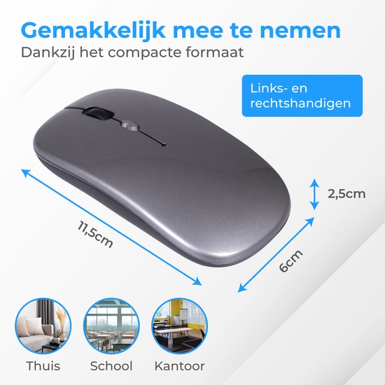 Nuvance - Souris sans fil LED - Bluetooth - Ergonomique - Ordinateurs portables et jeux - Sans fil - Gris