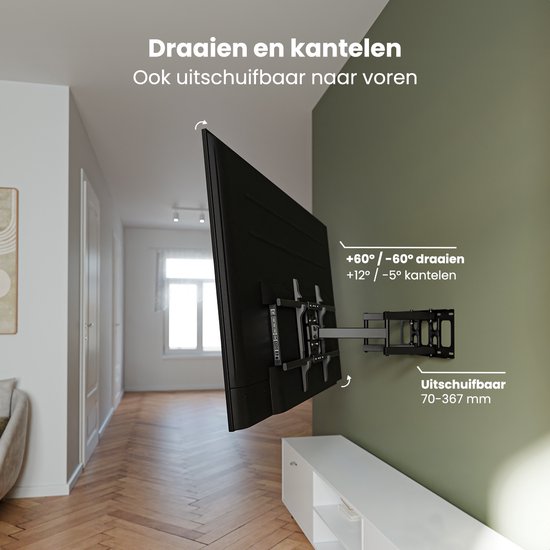 Auronic TV Bracket - Support mural pour TV - Rotatif et inclinable - 37 à 90 pouces - Jusqu'à 65 KG - Noir