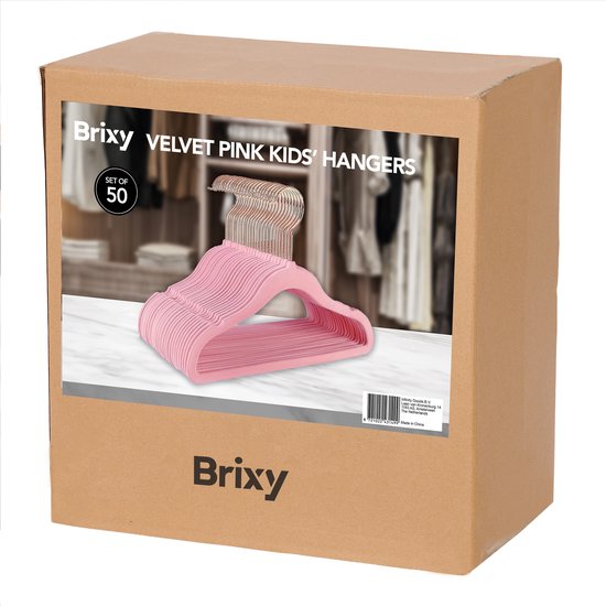 Brixy 50 cintres enfants - Rose - Cintre - Velours - Trous rail