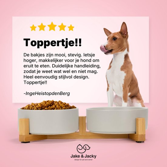 Jake and Jacky Feeding Bowl Dog and Cat Ceramic - Double Feeders with Stand - Drinking bowl - 2x 800 mL - Grey