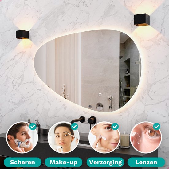 Mirlux Miroir de salle de bain avec éclairage LED - Asymétrique - Miroir mural organique - Miroir de douche anti-condensation - Miroir mural 120x75CM
