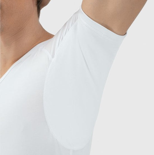 Anti Sweat Shirt - Fibershirts® - Coussinets d'aisselles cousus - Maillot de corps - Blanc - Col en V - Hommes - Taille L