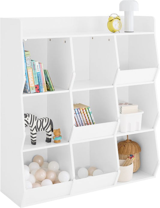 SoBuy Bibliothèque pour enfants, jouets, enfants, avec 9 compartiments, meubles, rangement, jouets, étagère, bibliothèque, porte-revues, blanc, 95 x 34 x 105 cm, KMB120-W