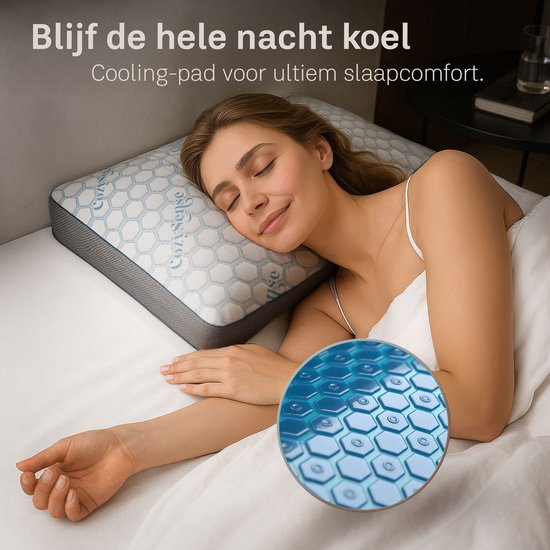 CozySense® PolarGel Pillow - Oreiller contre les douleurs cervicales - Oreiller de sommeil - Coussin Coolgel - Mousse à mémoire de forme remplissable - Dormir sur le côté, sur le dos et sur le ventre