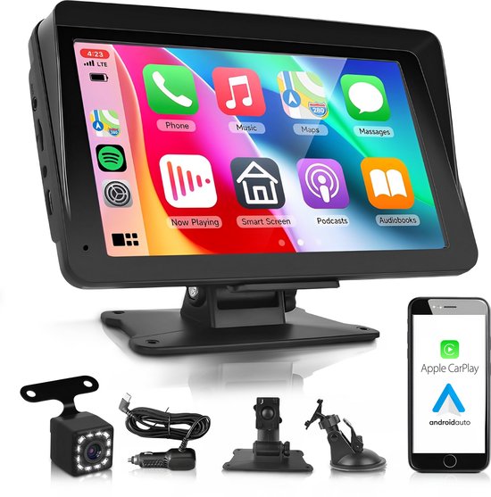 Skoov Écran Carplay - Sans fil - Avec caméra de recul - Installation facile - Pour voiture Apple & Android - Noir