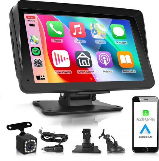 Skoov Écran Carplay - Sans fil - Avec caméra de recul - Installation facile - Pour voiture Apple & Android - Noir