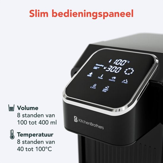 KitchenBrothers Distributeur d'eau chaude - Robinet d'eau chaude - 40-100°C - 100/150/200/250/300/350/400 ml - Bouilloire instantanée - 2.7L - Noir