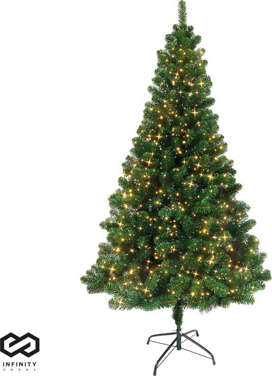 Infinity Goods Artificial Christmas Tree With LED Lights - 240 cm - Arbre de Noël réaliste en plastique - Support en métal - Vert