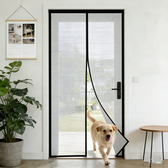 Ceruzo Rideau de porte 100x230 cm - Magnétique - Rideau à mouche - Noir - Velcro