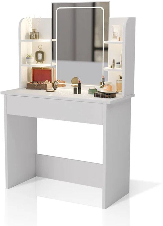 Coiffeuse Zoey - Miroir LED inclus - Blanc