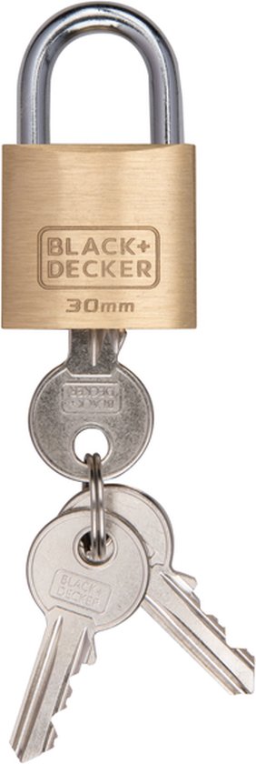 Cadenas avec clé - BLACK+DECKER - 30mm - 3 clés incluses - Serrure en laiton massif