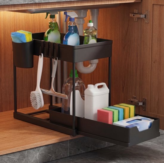 Posity Sink Cabinet Organizer - Kitchen Cabinet Organizer - Sliding Drawer - Cabinet Organizer - Bathroom Organizer - Countertop Organizer - 1 Pull-out Drawer - Black