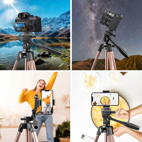 Studio ME Phone Tripod - 136 cm - Tripod Smartphone - Rose Gold - Camera Tripod - Phone Holder - Incl. Bluetooth Remote Control - Tripod Phone