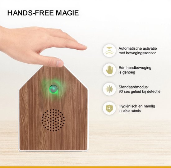 UPLY Maison d'oiseau avec son - Maison d'oiseau avec capteur - 5 sons naturels pour toilettes/WC - Détecteur de mouvement - Zwitscherbox - Cadeau - Fixation incluse - Blanc - Chêne