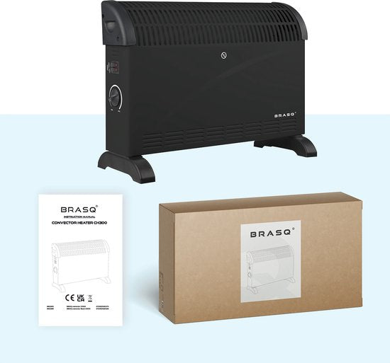 BRASQ Radiateur convecteur électrique - Thermostat réglable - Radiateur électrique - 750/1250/2000 watts - Chauffage - Noir