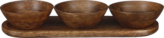 Mica Decorations Bol et plateau Tomar - 200 ml - Bois de manguier 100% FSC - Marron foncé