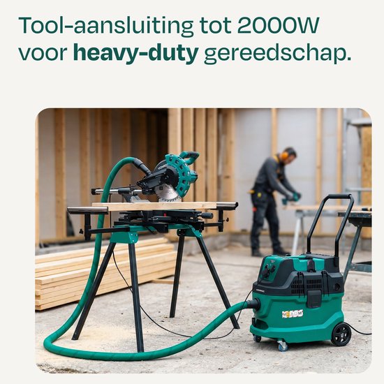 Aspirateur eau et poussière VONROC construction - Classe M - 1600W - 22kPa - Nettoyage automatique du filtre (fonction knock) - HEPA H14 - Réservoir 40L - Tuyau antistatique Ø35 mm