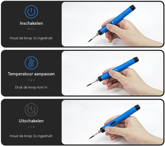Tech Essentials Fer à souder sans fil - 8W - USB-C - Avec étain - Kit - Soudure fine - Stylo - Batterie - Set de soudure - Souder - Outil électrique - Bleu