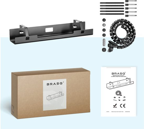 BRASQ Chemin de câbles universel Noir pour dessous de bureau - Comprend des rangements de câbles - Gestion des câbles