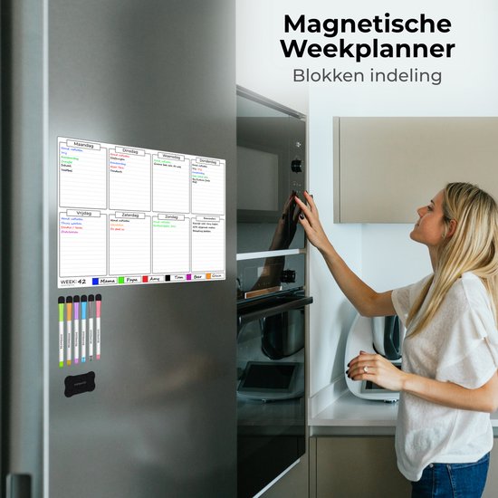 Systemyze Week Planner Whiteboard - Tableau de planning magnétique - Planning mensuel magnétique - Avec marqueurs et gomme - Format A3