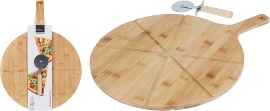 Excellent Houseware Planche à pizza avec coupe-pizza - bambou - 38 cm - double face - planche à pizza