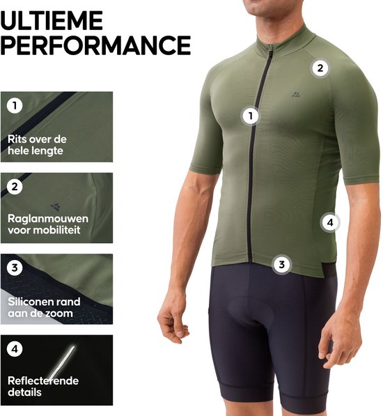 DANISH ENDURANCE Maillot cycliste homme - Chemise cycliste - Manches courtes - Séchage rapide - Vert olive - Taille M