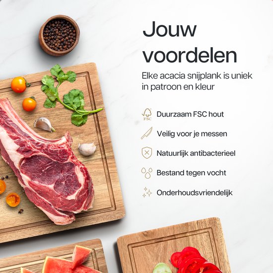 Deleca 3-Piece Cutting Board Set with Holder (40x30 / 33x24 / 26x18 cm) - Pour la cuisine, planches à découper, planches de service, planches à fromage, planches à boire et planches à tapas - Planche à découper en bois d'acacia