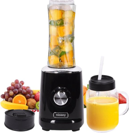 Mixeur - Niceey - Mini Blender - Machine à smoothie - Extracteur de jus - 500W - avec 2 gobelets - Noir