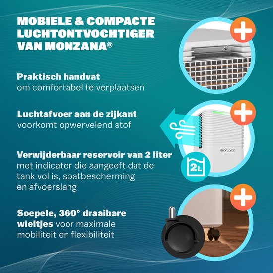 Déshumidificateur Monzana - 12L/jour Silencieux <38 dB 200W 20m² Roues - Blanc