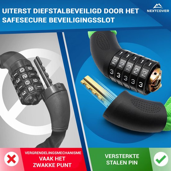 NEXTCOVER® Digit Lock Cadenas pour vélo - L'original - [SAFESECURE] Haute sécurité - Cadenas pour vélo avec code à 5 chiffres, cadenas pour vélo en acier - Cadenas pour vélo parfait pour e-bike - Cadenas à chaîne Vegetable