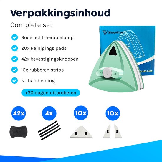 ShopWise Lave-vitre magnétique pour double vitrage - Comprend des tampons de nettoyage, des bandes et plus encore - Jusqu'à 25 mm - Convient pour HR/HR++ - Nettoyeur de vitre - Lave-vitre - Essuie-vitre - Essuie-vitre - Essuie-vitre - Raclette pour vitre
